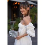 "Ezüst fehér epoxi gyanta 3D virágos clutch táska"#01