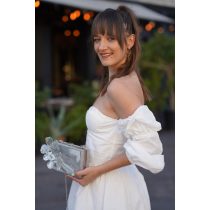   "Ezüst fehér epoxi gyanta 3D virágos clutch táska"#01