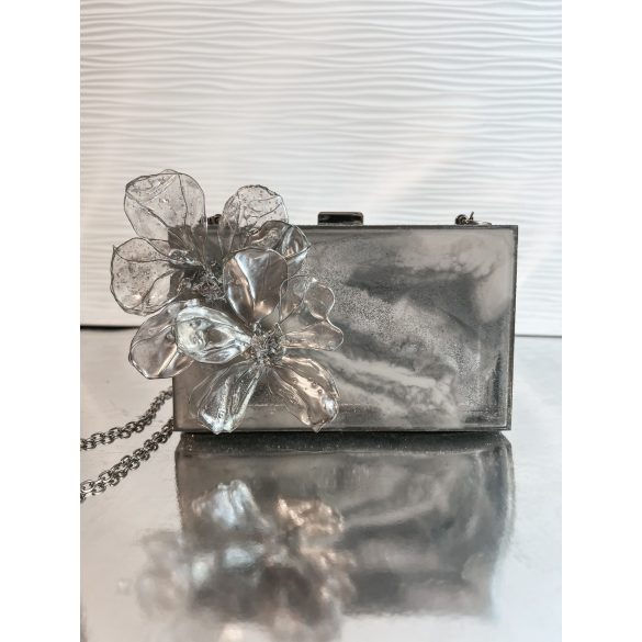 "Ezüst fehér epoxi gyanta 3D virágos clutch táska"#01