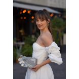 "Ezüst fehér epoxi gyanta 3D virágos clutch táska"#01