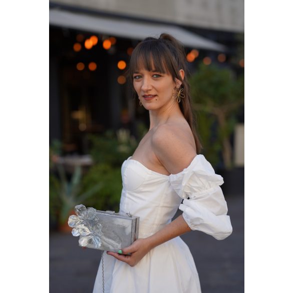 "Ezüst fehér epoxi gyanta 3D virágos clutch táska"#01