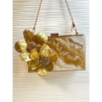   "Aran-fehér epoxi gyanta 3D-s virágos clutch táska"#02