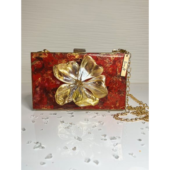 "Arany-piros epoxi gyanta 3D virágos clutch táska"03