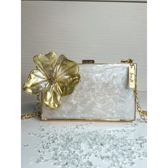 "Arany-fehér epoxi gyanta 3D-s virágos clutch táska"04