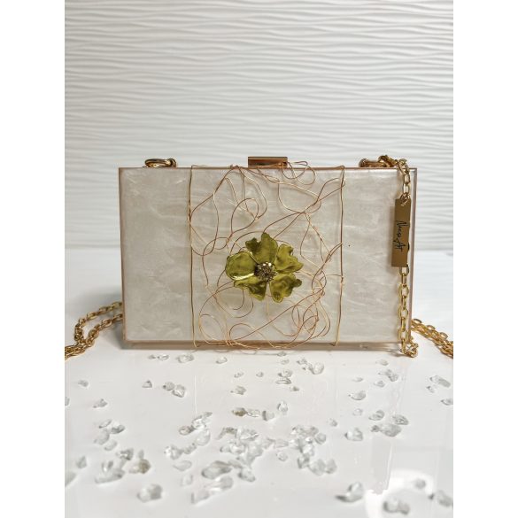 "Fehér-arany epoxi gyanta virágos clutch táska"#06