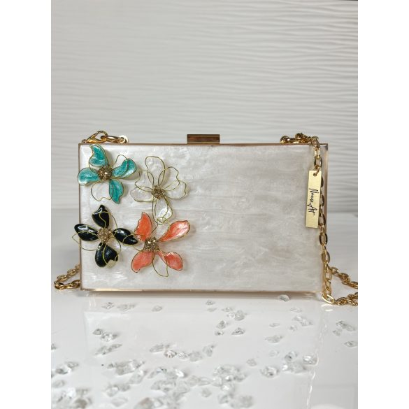 "Fehér-színes virágos epoxi gyanta clutch táska"#09