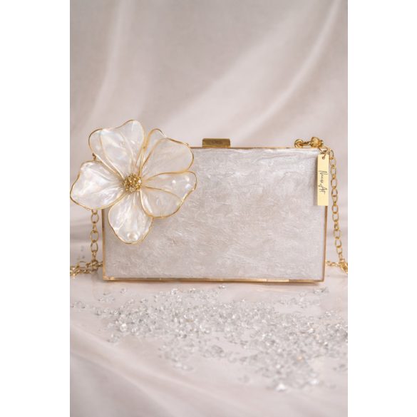 "Arany-fehér 3D-s virágos epoxi gyanta  clutch táska"10