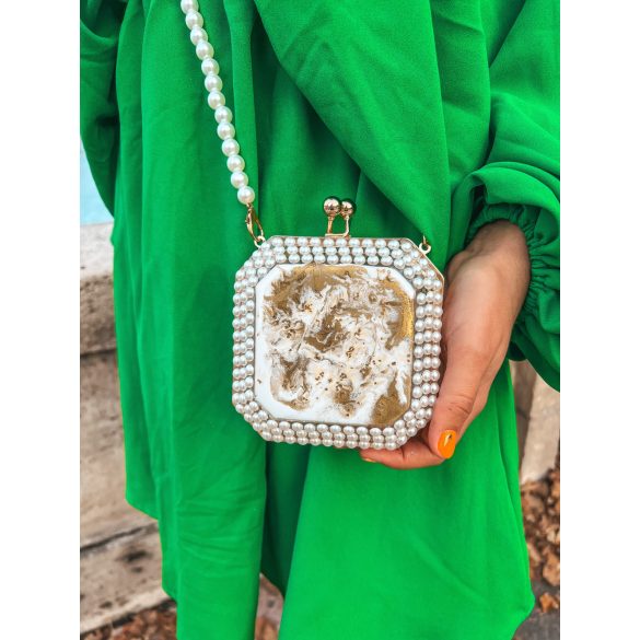 "Arany-fehér gyöngyös epoxi gyanta táska" #01