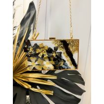   "3D virágos fekete-fehér-arany epoxi gyanta clutch táska" #08