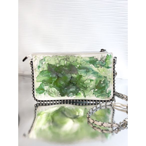 "Zöld-fehér Alcohol Ink clutch táska" #16