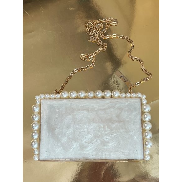 "Arany-fehér epoxi gyanta fedésű gyöngyös táska"#25