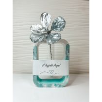   "Anyák napi akril gyanta virágtartó türkíz színben- Legjobb Anya felirattal epoxi gyanta virággal"#01