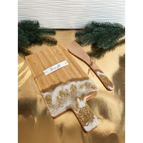 Karácsonyi epoxi gyanta vágódeszka és fakanál ajándék