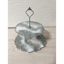   " Ezüst-fehér epoxi gyanta 2 emeletes kínálótál" #01