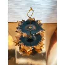   "Fekete-arany 2 emeletes virágos süteményes kínálótál"#03