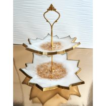   "Arany-fehér 2 emeletes virágos süteményes kínálótálka"#04