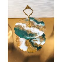   "Fehér-arany-zöld 2 emeletes epoxi gyanta sütis kínálótál"#05