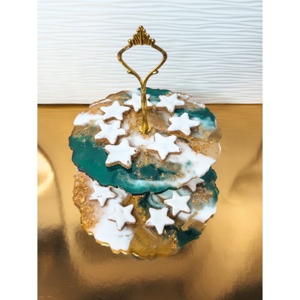 "Fehér-arany-zöld 2 emeletes epoxi gyanta sütis kínálótál"#05