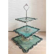   "Kék-ezüst epoxi gyanta 3 emeletes szögletes sütis kínálótál"#06