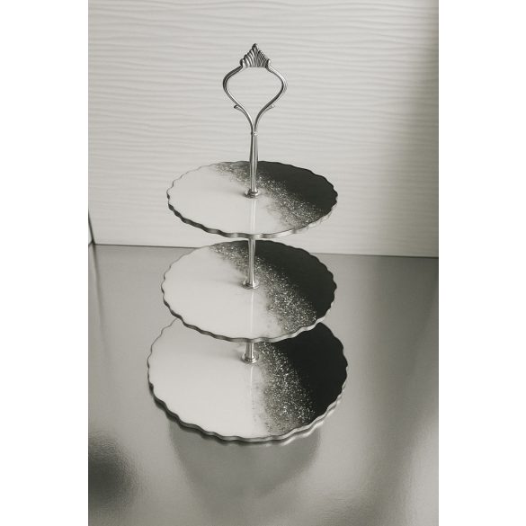  " Ezüst-fehér-fekete 3 emeletes epoxi gyanta kínálótál " #08