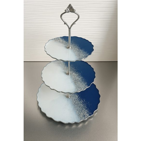  " Kék-fehér-ezüst 3 emeletes epoxi gyanta kínálótál " #11