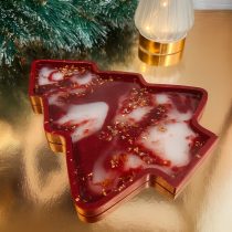    "Burgundi-fehér-aranyepoxi gyanta fenyőfa formájú sütis kínálótál"#01