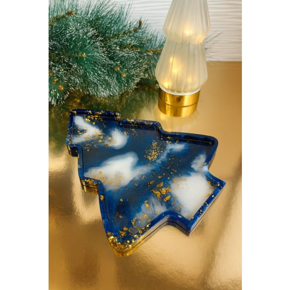 "Sötétkék-fehér-arany epoxi gyanta fenyőfa formájú sütis kínálótál"#02