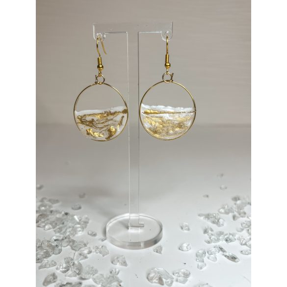 "Arany-fehér epoxi gyanta kör alakú női elegáns fülbevaló"#02
