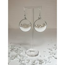   "Fehér- ezüt köves epoxi gyanta kör alakú női elegáns fülbevaló"#3