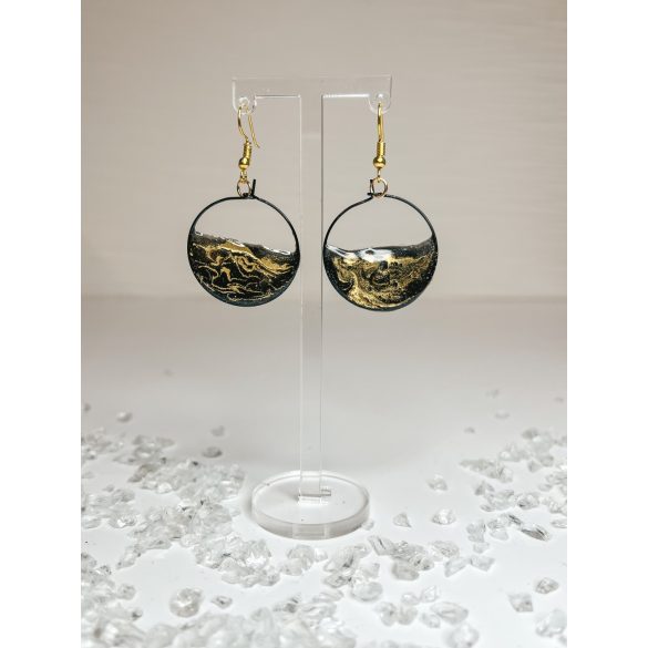 "Arany-fekete epoxi gyanta kör alakú női elegáns fülbevaló"#4