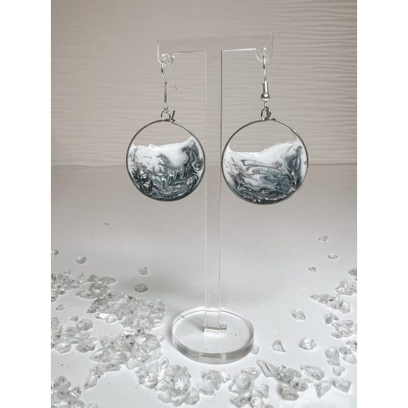 "Ezüst-fehér epoxi gyanta kör alakú női elegáns fülbevaló"#05