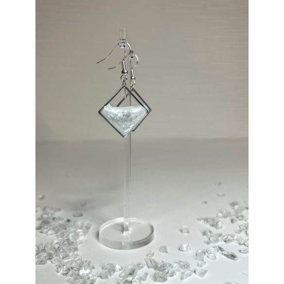 "Ezüst-fehér epoxi gyanta négyzet alakú női elegáns fülbevaló"#6