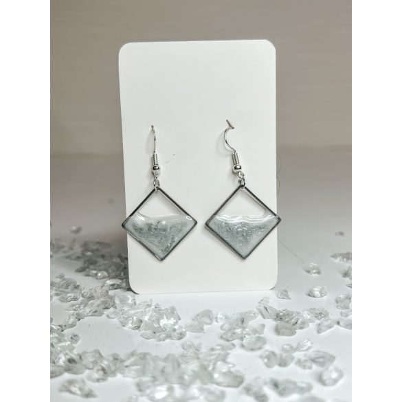 "Ezüst-fehér epoxi gyanta négyzet alakú női elegáns fülbevaló"#6