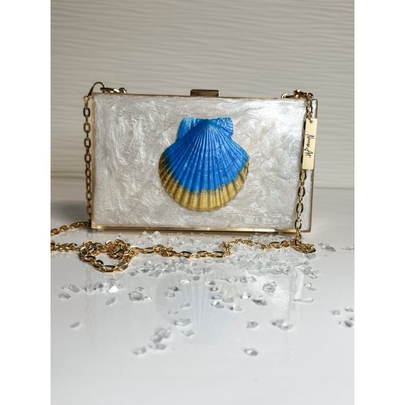 "Arany-királykék epoxi gyanta fedésű, kagyló  díszítésű elegáns női clutch táska"#14