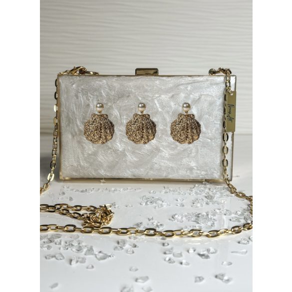 "Arany-gyöngyház epoxi gyanta fedésű, kagyló díszítésű elegáns női clutch táska"#15