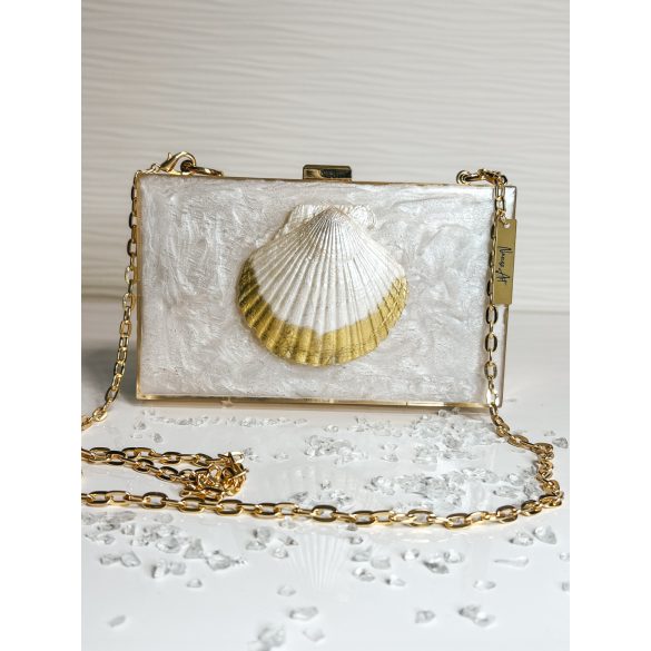 "Arany-gyöngyház epoxi gyanta fedésű, kagyló díszítésű elegáns női clutch táska"#18