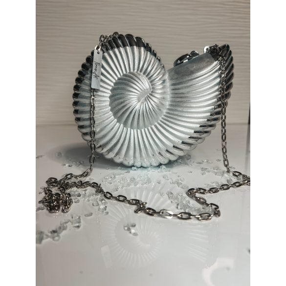 "Ezüst-gyönygház epoxi gyanta fedésű, kagyló formájú elegáns női clutch táska"#19