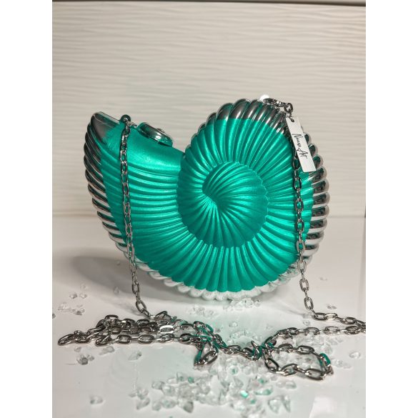 "Arany-zöld epoxi gyanta fedésű, kagyló díszítésű elegáns női clutch táska"#20