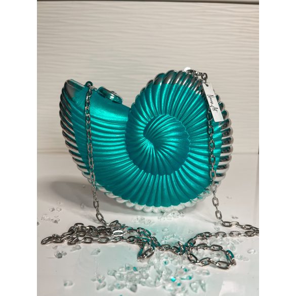"Arany-sötét türkíz epoxi gyanta fedésű, kagyló díszítésű elegáns női clutch táska"#21