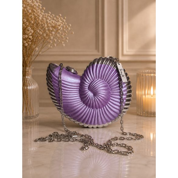 "Ezüst-lila epoxi gyanta fedésű, kagyló díszítésű elegáns női clutch táska"#15