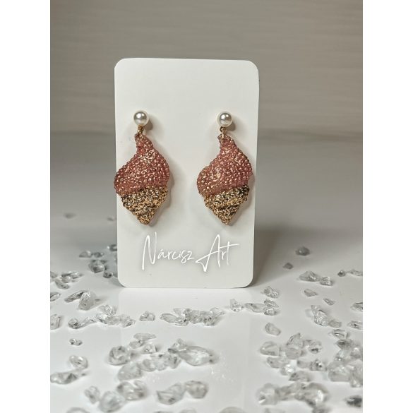 "Rosegold-arany epoxi gyanta kagyló formájú fülbevalók"#08