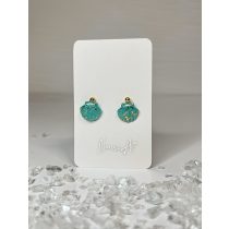   "Mentazöld-arany pelyhekkel epoxi gyanta mini kagylós fülbevaló"#17