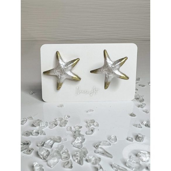"Fehér-arany epoxi gyanta tengeri csillag alakú női fülbevaló"#27