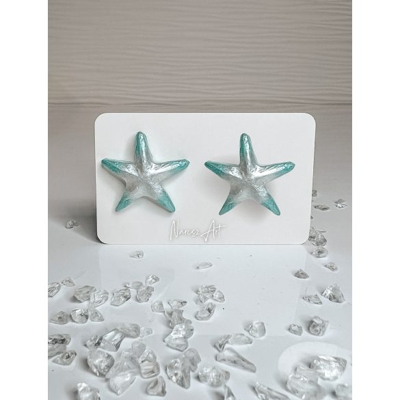 "Fehér-mentazöld epoxi gyanta tengeri csillag alakú női fülbevaló"#26