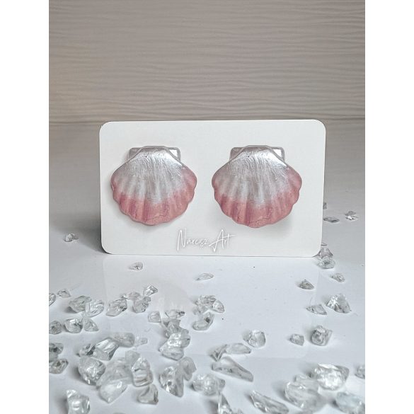 "Fehér-rosegold epoxi gyanta tengeri kagyló alakú női fülbevaló"#32