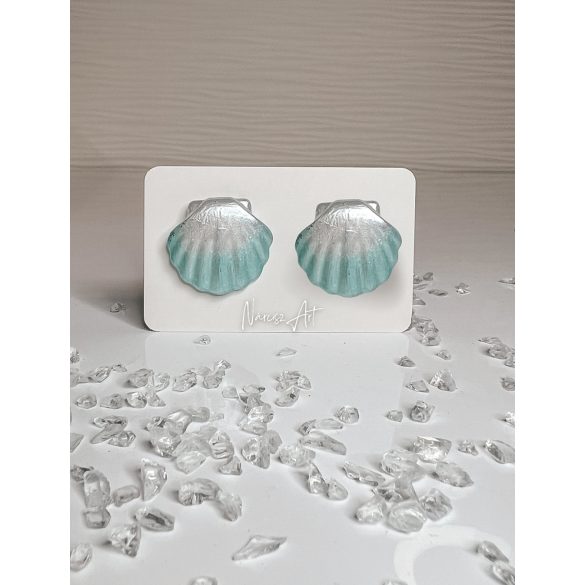 "Fehér-mentazöld epoxi gyanta tengeri kagyló alakú női fülbevaló"#33