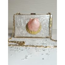   "Arany-rózsaszín epoxi gyanta fedésű, kagyló díszítésű elegáns női clutch táska"#17