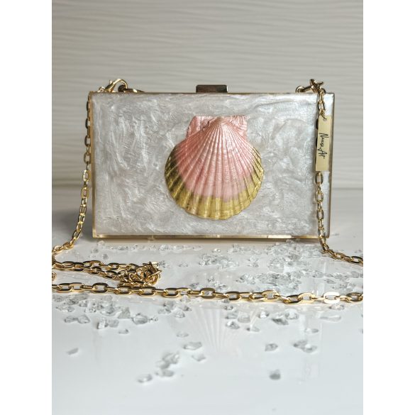 "Arany-rózsaszín epoxi gyanta fedésű, kagyló díszítésű elegáns női clutch táska"#17