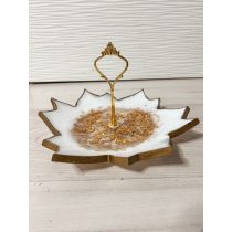   " Fehér-arany virágos epoxi gyanta kínálótál, süteményes tál " #01