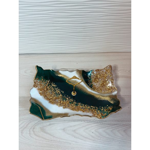 " Zöld-arany epoxi gyanta kínálótál " #03